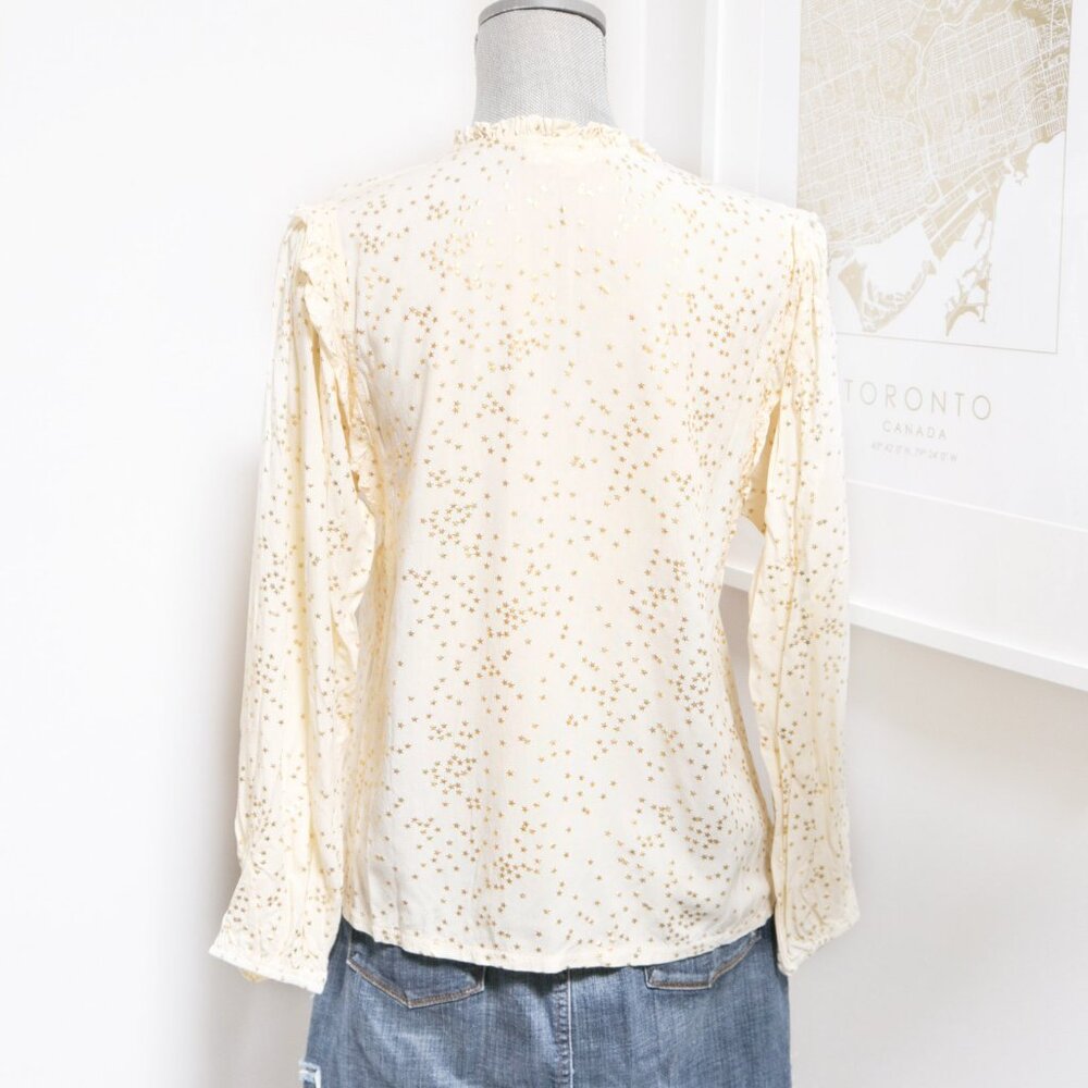 Star Print Ruffle Cream Blouse 🌟 SOLITAIRE - Picture 5 of 7
